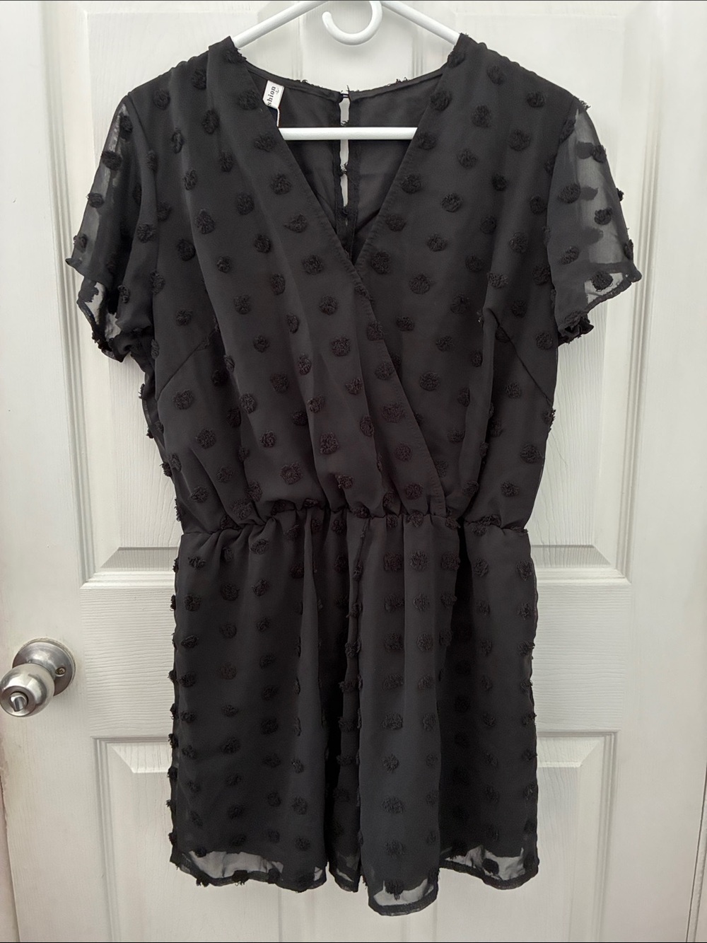 Black Dot-Textured Romper